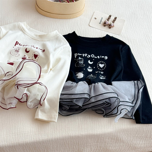 Sweet Little Sister New Fashion Korean Version Cute Girls Autumn Style Trendy Fashionable Children's Fashion Top Long Sleeve Base Shirt