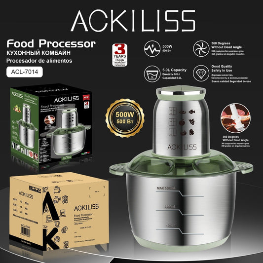 ACKILISS European and American Standard Cross-Border Meat Grinder Household Cooking Machine Kitchen Multi-Functional Stainless Steel Electric Meat Mincer5L