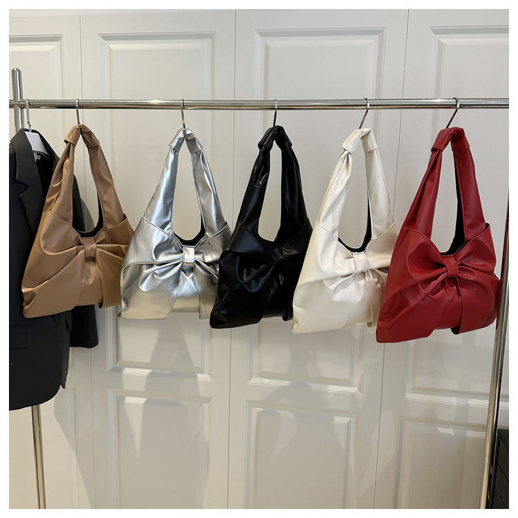 Korean Style Casual Underarm Women's Bag2025New Simple Bowknot Design Tote Bag Simple Handheld Shoulder Bag