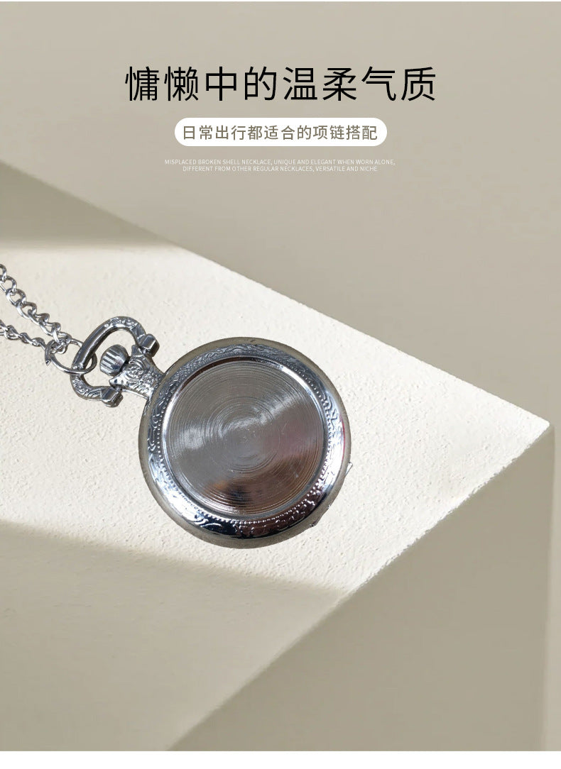 In Stock Fast Delivery Medium Size Sticker Flip Cover Retro Pocket Watch Children's Watch DIY Necklace Watch Student Watch Wholesale with Pictures