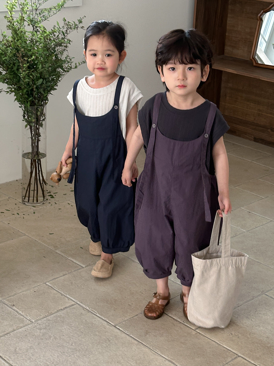 Jiaye Children's Products2025Children's Summer Thin Solid Color Cotton Overalls Boys and Girls Loose Stylish Lantern Pants