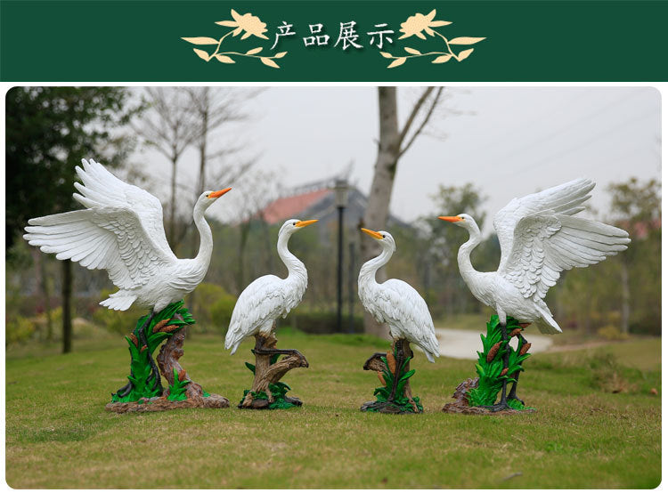 Outdoor Garden Imitation White Egret Fiberglass Ornament Home Courtyard Pool Rockery Resin Sculpture Floor Decoration