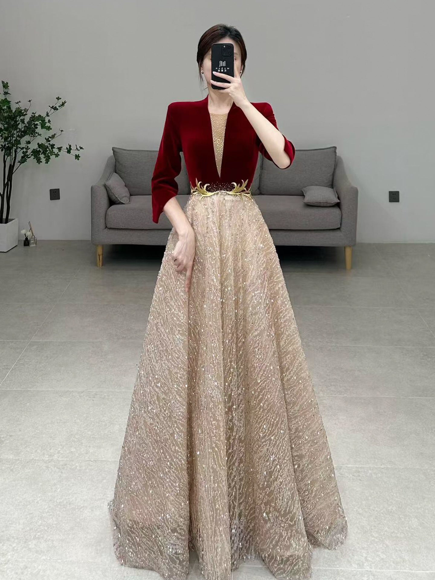 High-end chorus performance dress for women long gown2025New Elegant Host Evening Dress with High-End Feel for Ethnic Vocal Music