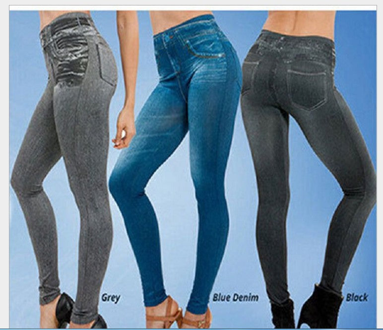Yiwu Factory 3Color8Code tv Women's Imitation Denim Leggings Spring and Autumn High Waist Outer Wear One-piece Pants  Cross-border Women's Pants
