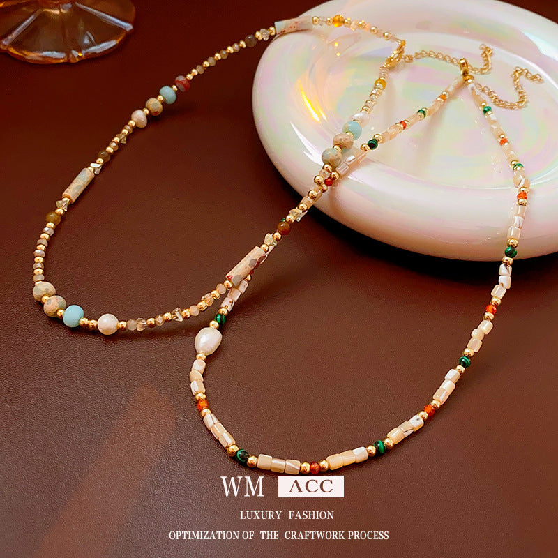 Baroque Freshwater Pearl Necklace Simple Elegant Colorful Beaded Collarbone Chain Niche Light Luxury High-End Sense Necklace for Women