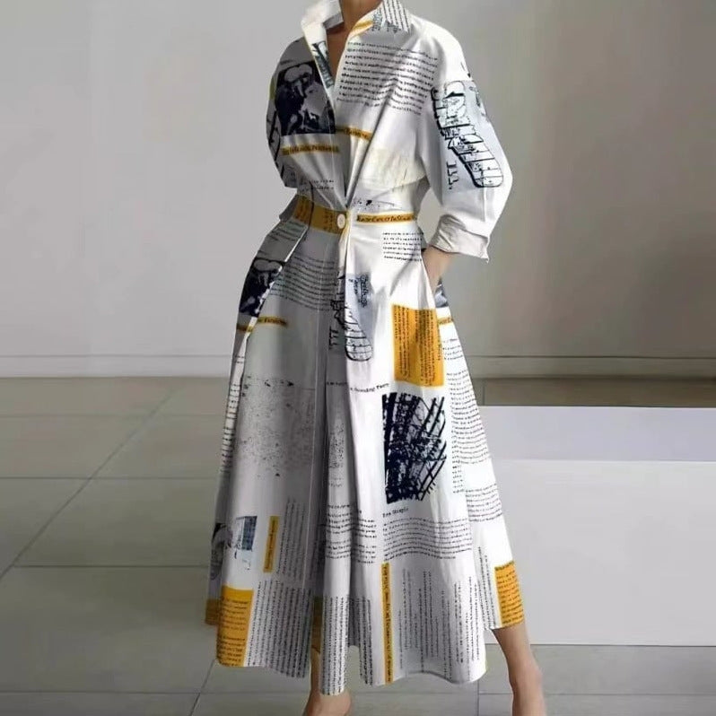 Cross-border New Style Foreign Trade Medieval Retro Plus Size Fashion POLO Loose Collar Wide Hem Women's Dress Wholesale