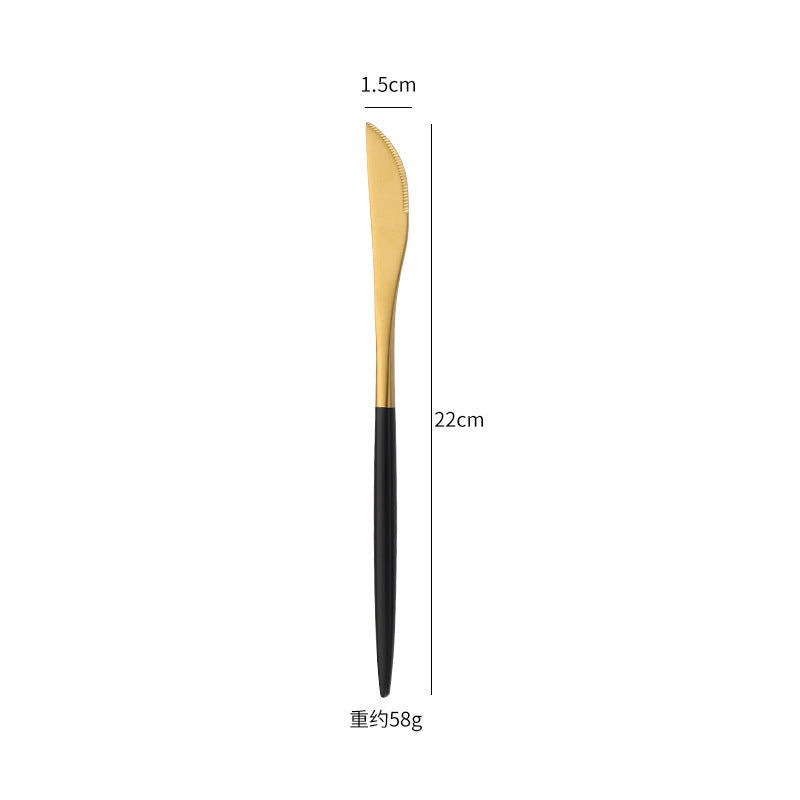 Cross-Border304Stainless Steel Portuguese Cutlery Set Knife Fork Spoon Round Handle Thick Western Cutlery Nordic Hotel Steak Knife