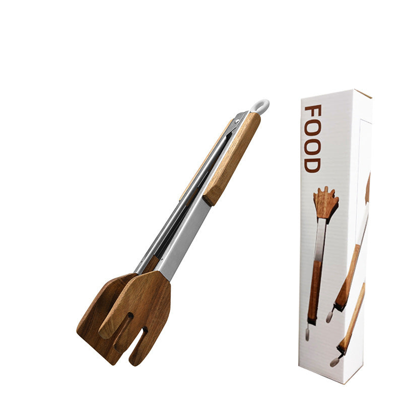 New Cross-Border Acacia Wood Food Clip Food Clip Cat Paw Palm Clip Stainless Steel BBQ Barbecue Tongs Steak Tongs