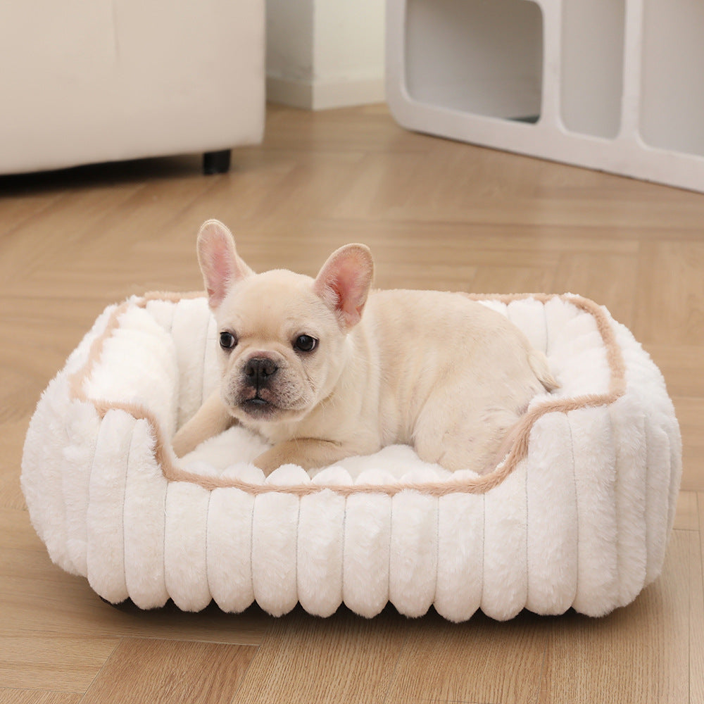 New Thickened Straight Bar Square Nest Rabbit Plush Soft Comfortable Pet Bed Deep Sleep Cat Nest Four Seasons Dog Nest