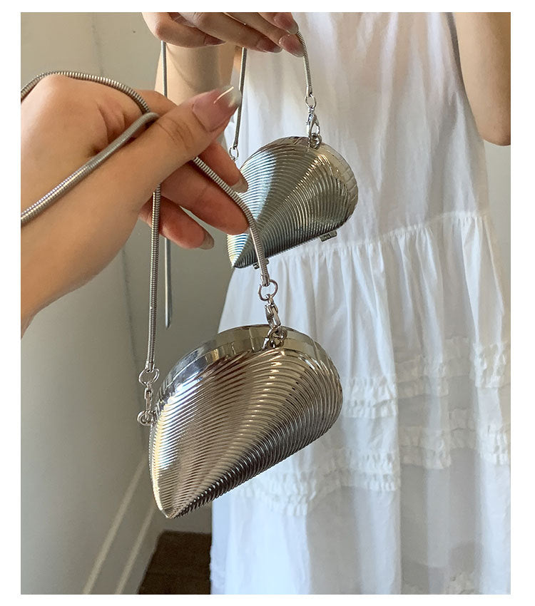 Mini2025Summer New Bag Niche Metal Shell Single Shoulder Chain Crossbody Bag Evening Fashion Small Bag for Women