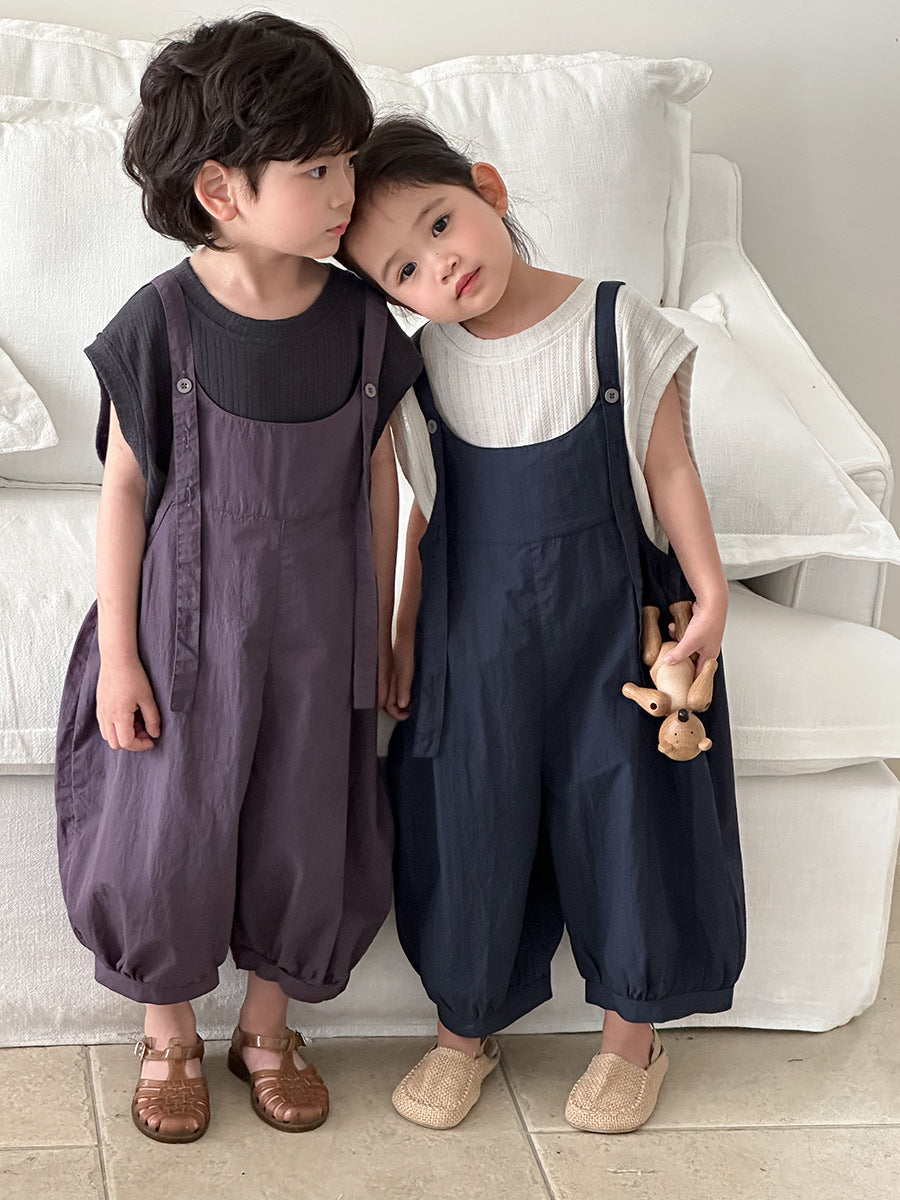 Jiaye Children's Products2025Children's Summer Thin Solid Color Cotton Overalls Boys and Girls Loose Stylish Lantern Pants