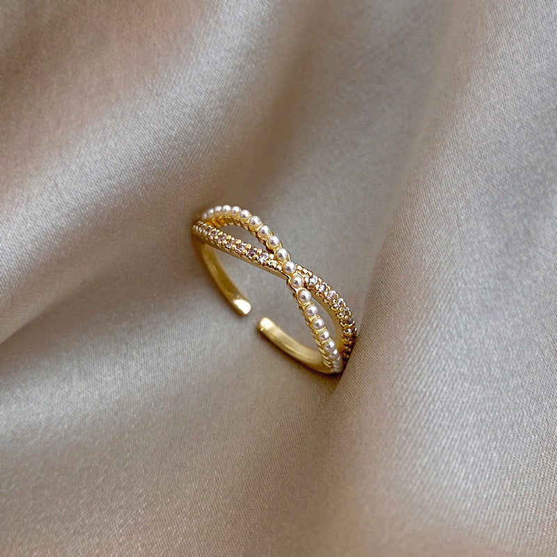Real Gold Plated Baroque Pearl Tulip Flower Open Ring Korean Fresh Sweet Forest Style Light Luxury Jewelry