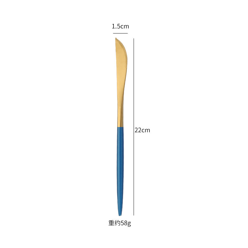 Cross-Border304Stainless Steel Portuguese Cutlery Set Knife Fork Spoon Round Handle Thick Western Cutlery Nordic Hotel Steak Knife