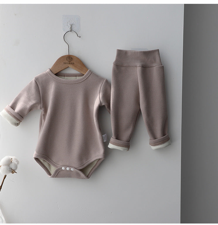 Baby Romper Spring and Autumn a High-Waist Belly Protection Pants Set Baby Spring and Autumn Triangle Romper Bodysuit Jumpsuit
