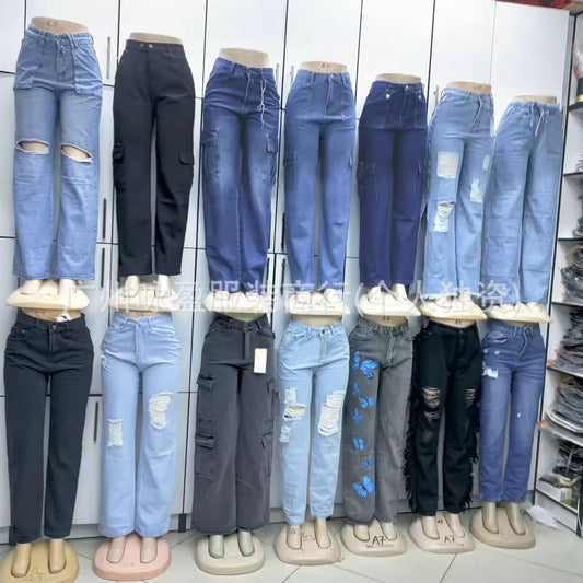 Simple pocket jeans Multi-pocket Women's Jeans Cargo Pants Wholesale cargo jeans