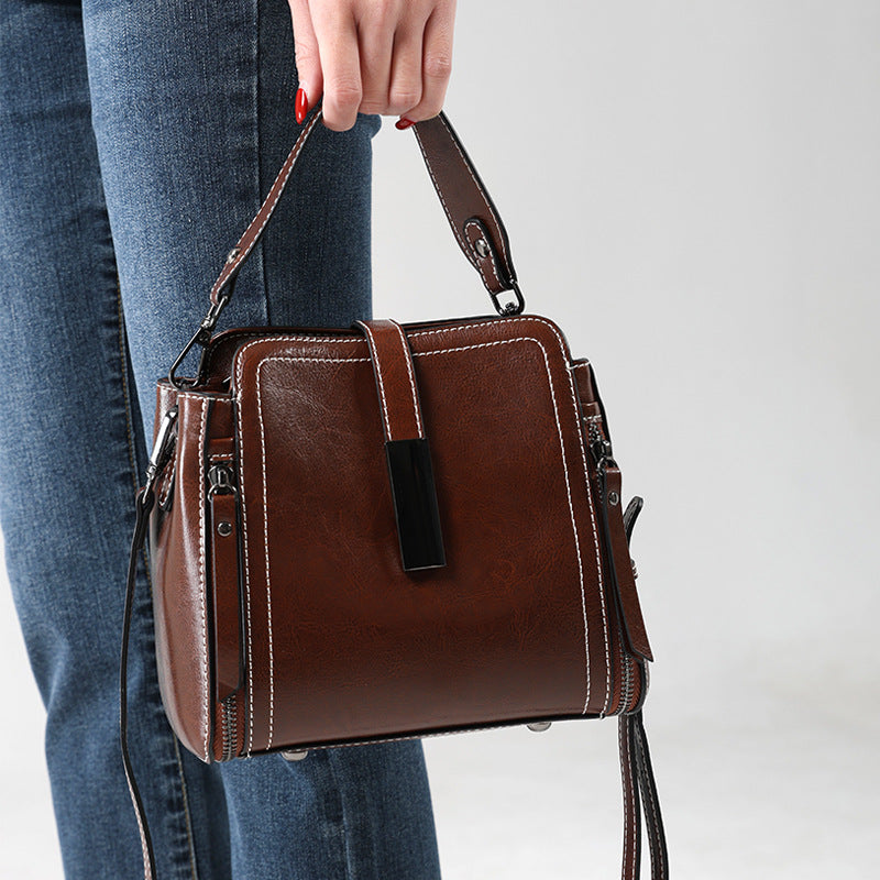 Cross-border Tote Bag for Women2024Summer new soft leather large capacity niche high-end genuine leather single shoulder crossbody bag