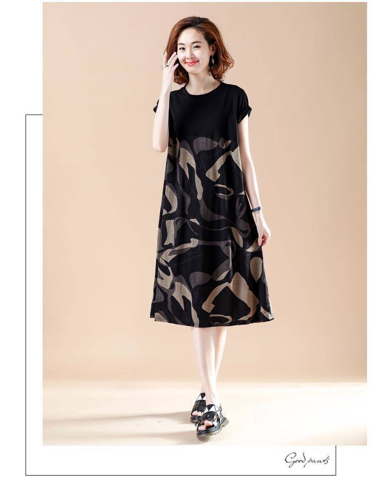 Plus Size Women's Loose Fit Clothing MM Mid-length printed camouflage patchwork short-sleeve dress for women2021Summer Clothing