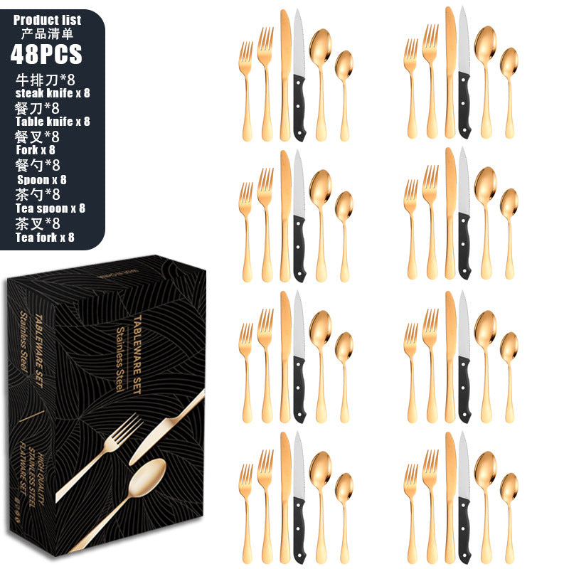Tableware set Stainless Steel Tableware Set8Set of Cutlery, Fork, and Spoon for One Person48Set of Steak Knives in Color Box