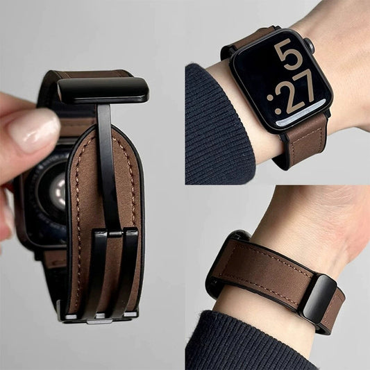 Suitable for Apple s10Huawei watch5Mi Bracelet9pro Silicone Sticker Crazy Horse Leather fit4Magnetic buckle3Strap