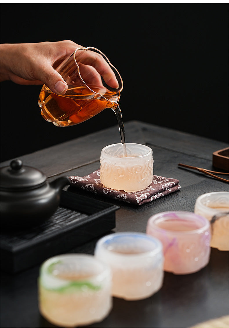 2024New High-End Glazed Cloud Pattern Tea Cup Set Single Master Cup Kung Fu Tea Cup Business Gift for Gifting