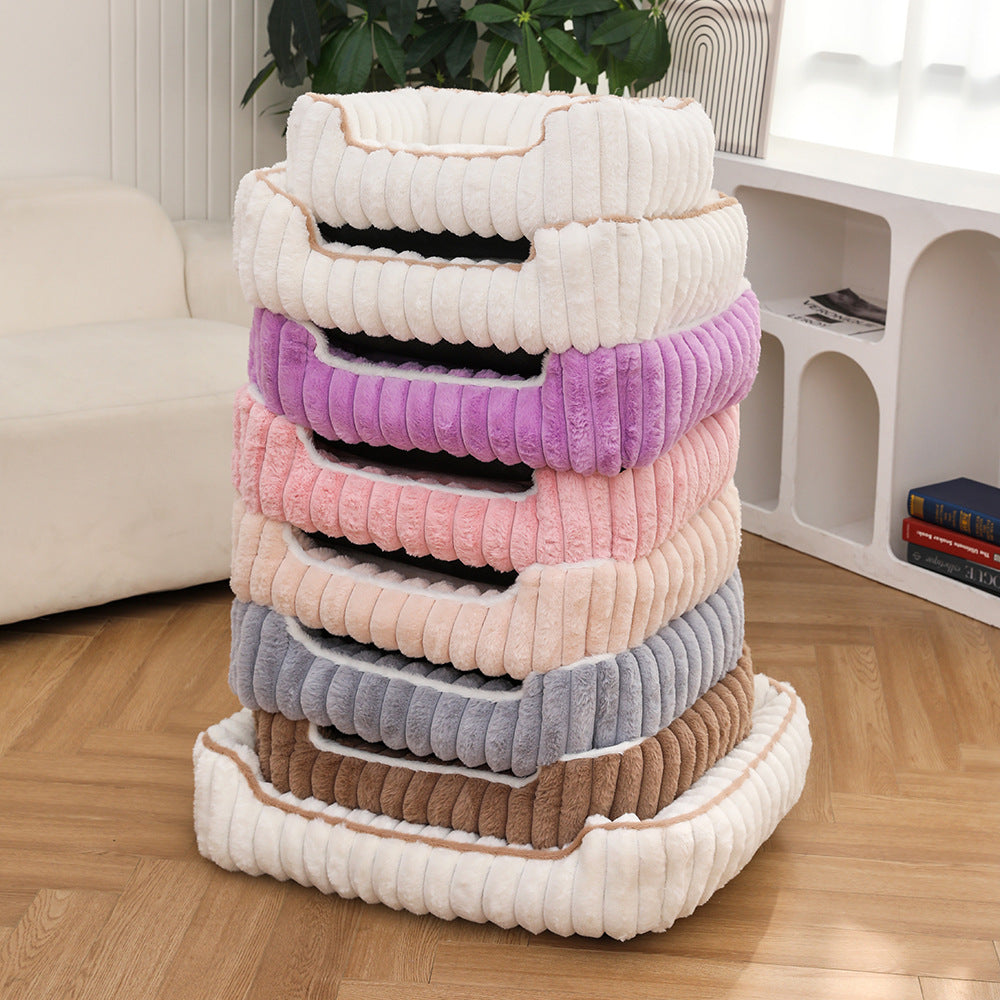 New Thickened Straight Bar Square Nest Rabbit Plush Soft Comfortable Pet Bed Deep Sleep Cat Nest Four Seasons Dog Nest