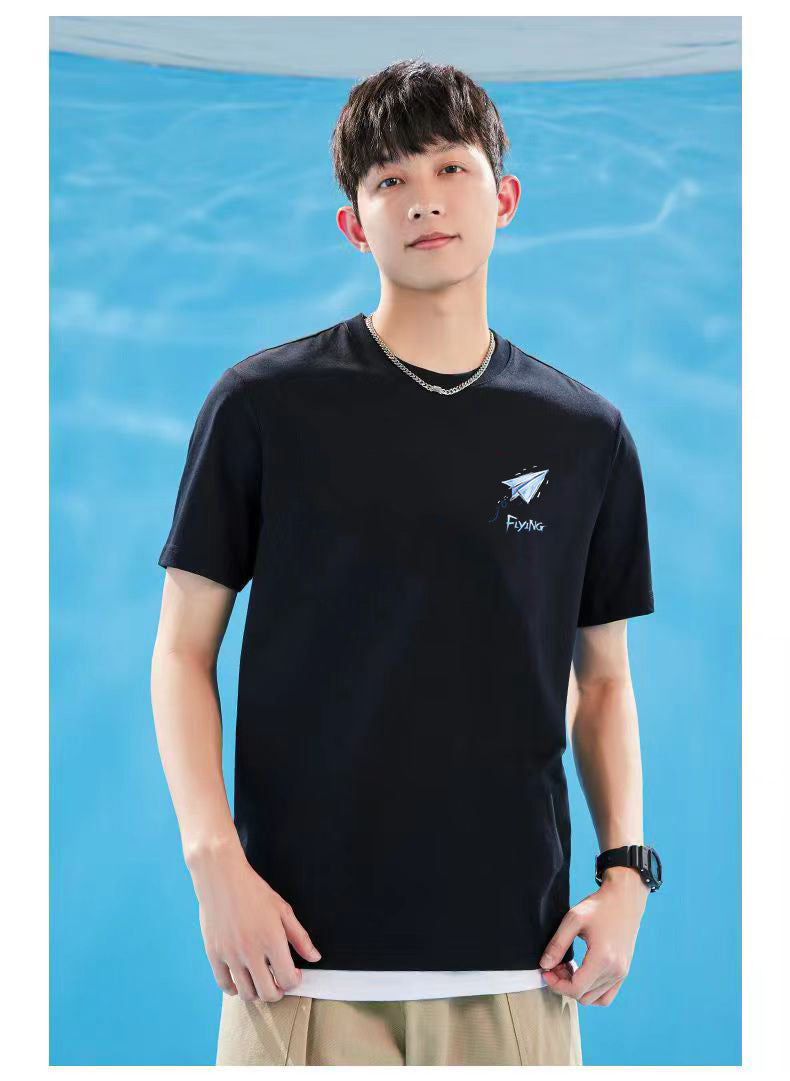 Ice Silk Cool Short Sleeve Men's Loose Student Black and White Half Sleeve T-Shirt Summer Trendy Round Neck T Shirt All-Match Bottoming Shirt