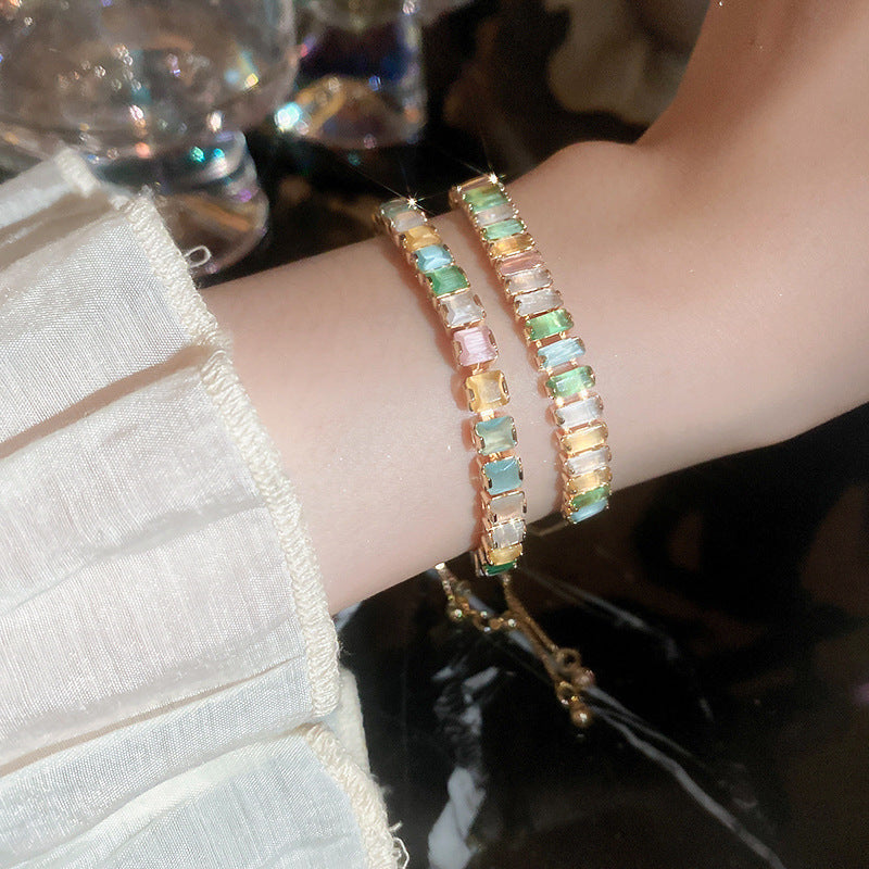 Xiaohongshu Same Style Hot-Selling Zircon Bracelet Light Luxury Niche Exquisite High-End Feel Adjustable Pull Jewelry for Women