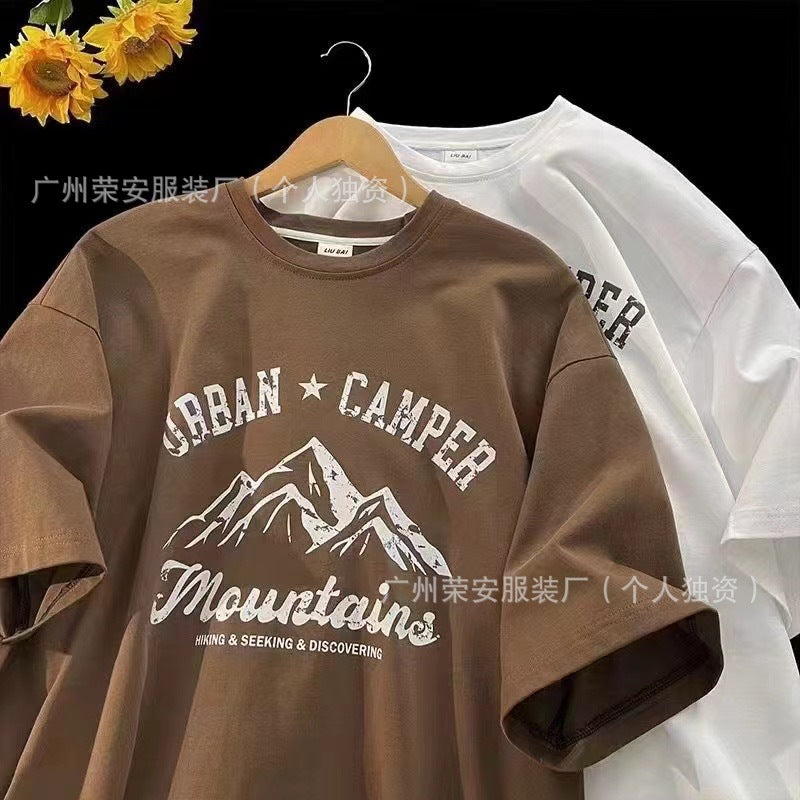 1688Street Stall Cheap Tops Casual Plus Size Men's Summer Short Sleeves T Men's loose round neck printed short sleeve shirt t T-shirt
