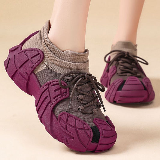 Women's Shoes Spring and Autumn Thick-Soled Dad Shoes Breathable Flyknit Sock Sneakers Women's Octopus Casual Shoes Height-Increasing Shoes