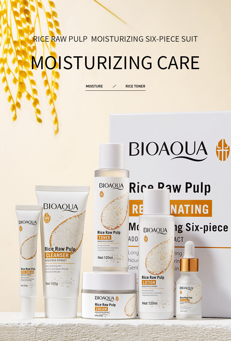 Full English Rice Skincare Set BIOAOUA Rice Puree Series Six-Piece Set Box Cross-Border Wholesale