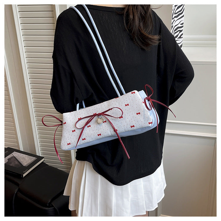 Korean Style High-Value Bowknot Bag for Women2025Summer New Single Shoulder Underarm Bag Fashion Polka Dot Handheld Small Bag for Women