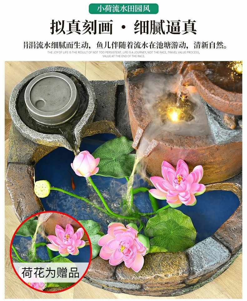 Pastoral External Circulation Water Pool Fountain Fish Tank Ornament for Home Living Room Courtyard Entrance Opening Decoration Zhao Zhi Zheng
