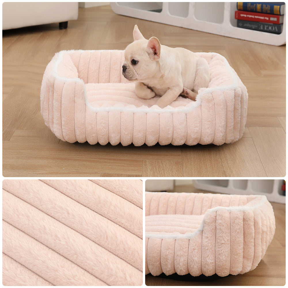 New Thickened Straight Bar Square Nest Rabbit Plush Soft Comfortable Pet Bed Deep Sleep Cat Nest Four Seasons Dog Nest