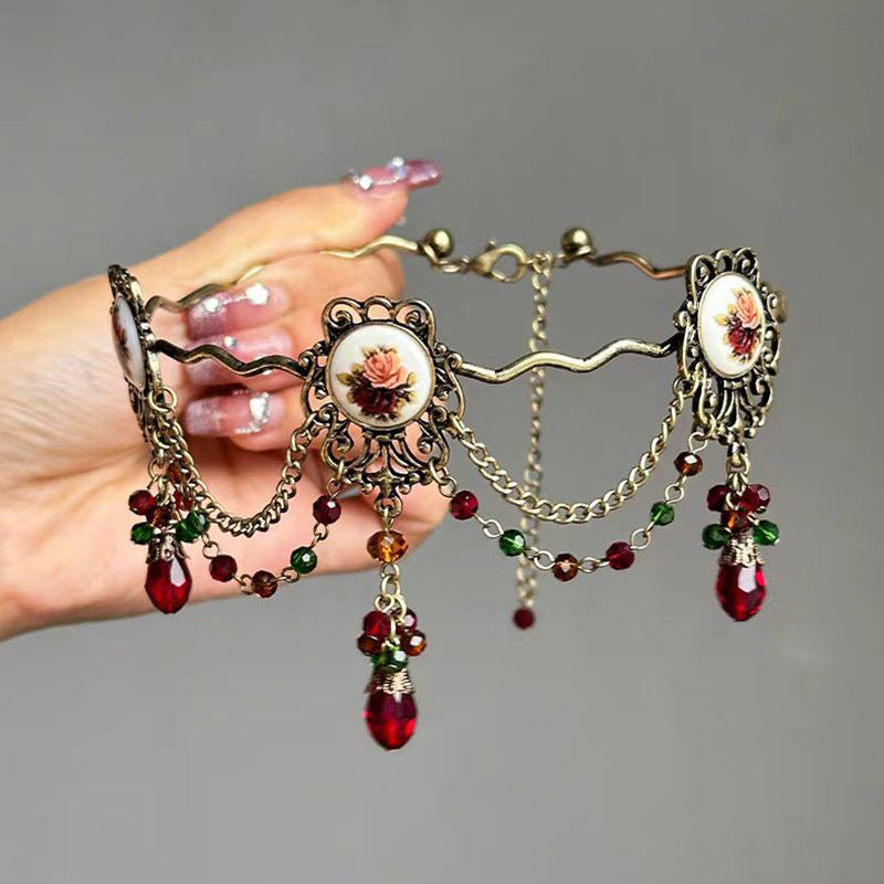 Vintage Court Style Heavy Craft Rose Flower Tassel Necklace Niche High-End Elegant Medieval Personality Style Choker Accessory