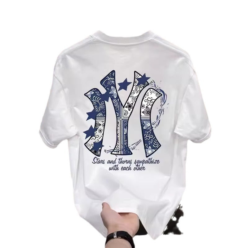 Summer new high-end pure cotton men's Korean style casual versatile crew neck short sleeve T Trendy Brand Light Luxury Handsome Men's Clothing