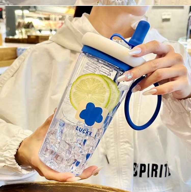 Water Cup for Girls, High Aesthetic Summer Cute Portable Ultra-light Self-contained New Style with Tea Infuser, Internet Celebrity Straw Space Cup