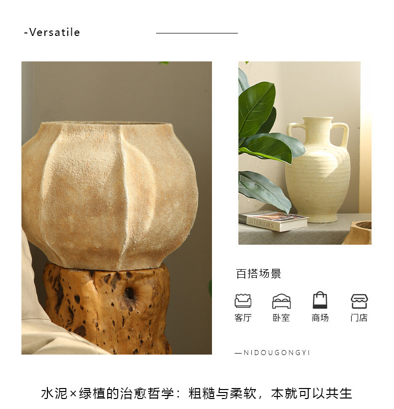 Silent Wind Cement Vase Flower Pot Indoor Living Room Desktop Decoration Entrance TV Cabinet Homestay Soft Decoration Flower Arrangement Ornament