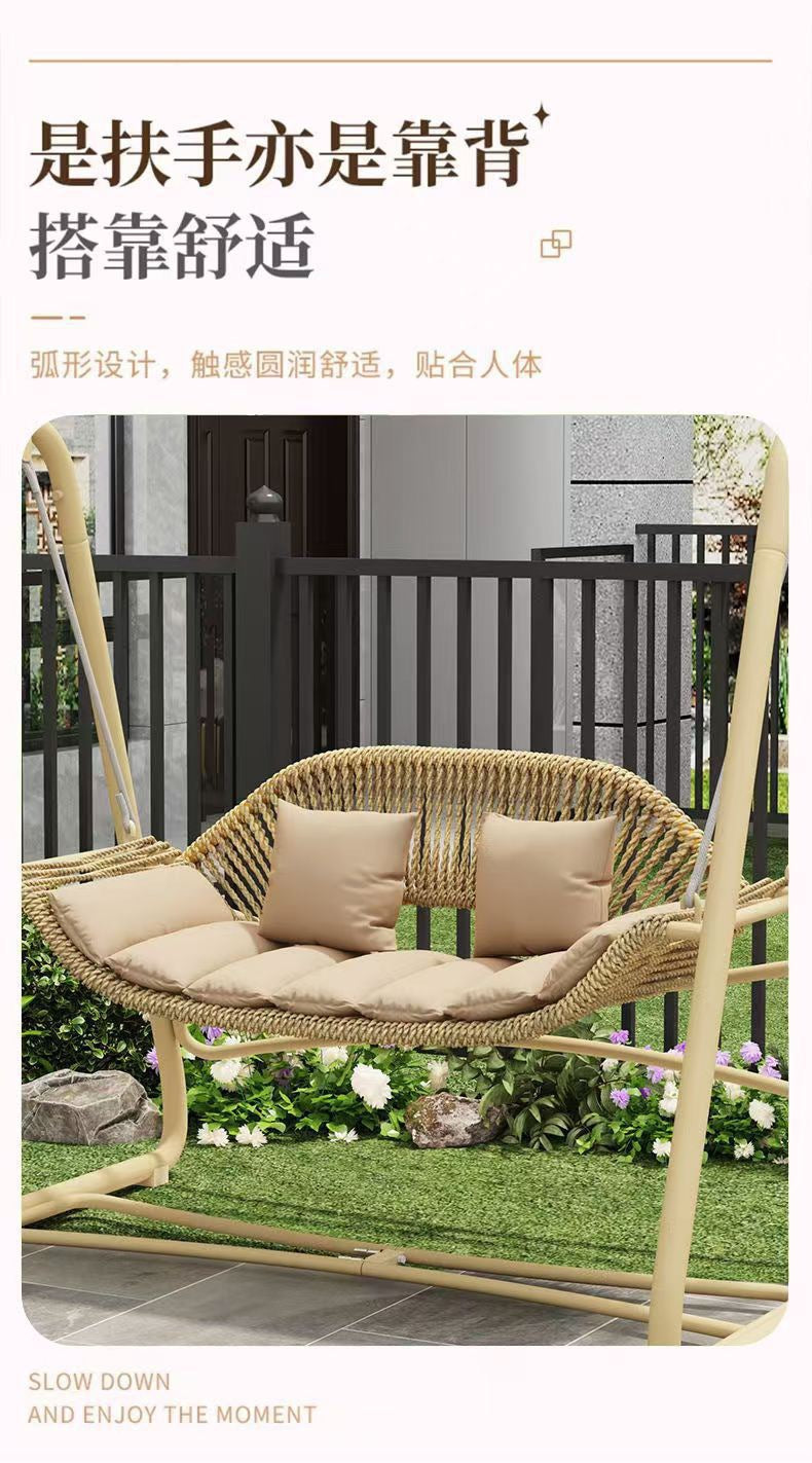 Outdoor Swing Courtyard Cradle Hanging Chair Villa Garden Balcony Terrace Leisure Lazy Internet Celebrity Double Swing Chair