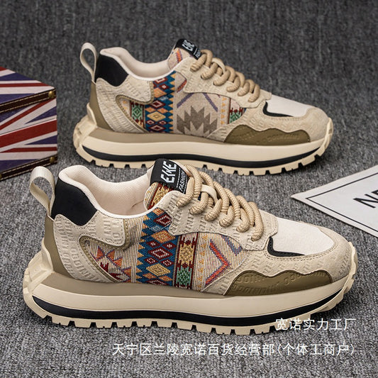 2025Spring and Autumn New Men's Shoes Trendy Fashion Printed Embroidered Sports Casual Shoes Thick Sole Height Increasing Shoes Wholesale