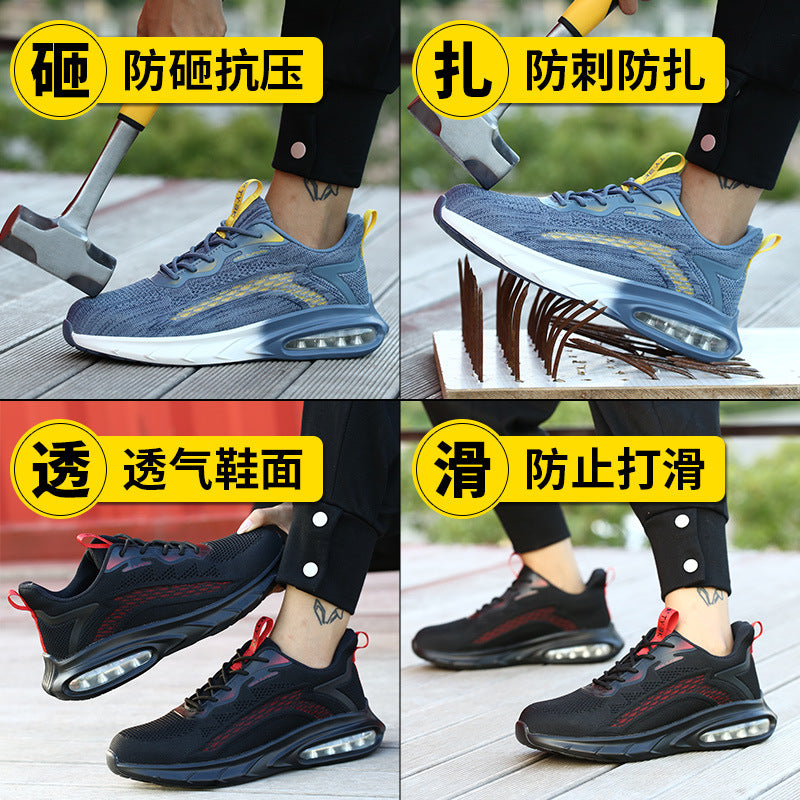 Zhen Gu Cross-Border Safety Shoes for Men and Women, Air Cushion Shock Absorption, Anti-Smash, Anti-Puncture, Breathable Safety Shoes with Steel Toe Cap for Men