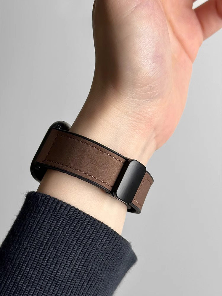 Suitable for Apple s10Huawei watch5Mi Bracelet9pro Silicone Sticker Crazy Horse Leather fit4Magnetic buckle3Strap