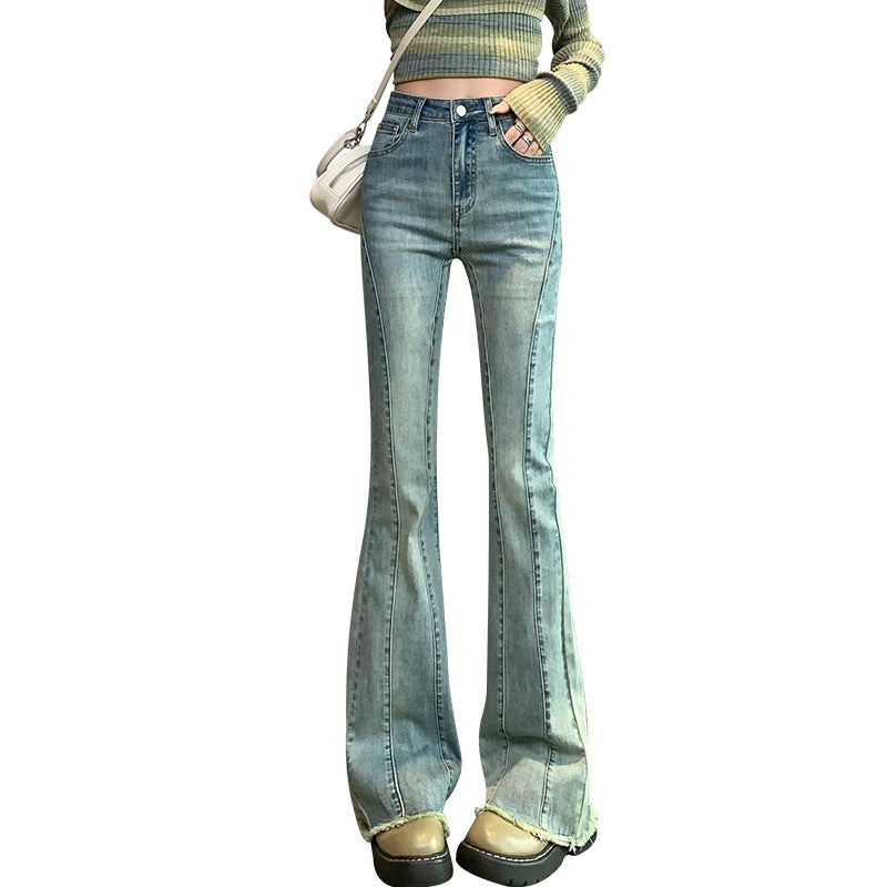 1223Flared Jeans for Women Summer Thin Pear Shape Body Lift Tummy Control Denim Bell Bottom Patchwork Fashion Pants