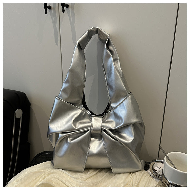 Korean Style Casual Underarm Women's Bag2025New Simple Bowknot Design Tote Bag Simple Handheld Shoulder Bag
