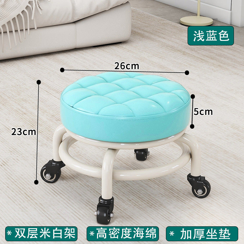 Universal Wheel Small Stool with Wheels, Low Stool for Home, Shoe Changing Stool, Living Room Children's Round Stool with Wheels, Silent Wheels