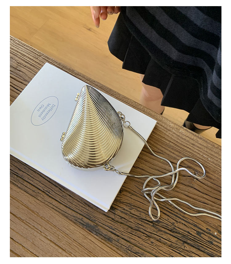 Mini2025Summer New Bag Niche Metal Shell Single Shoulder Chain Crossbody Bag Evening Fashion Small Bag for Women