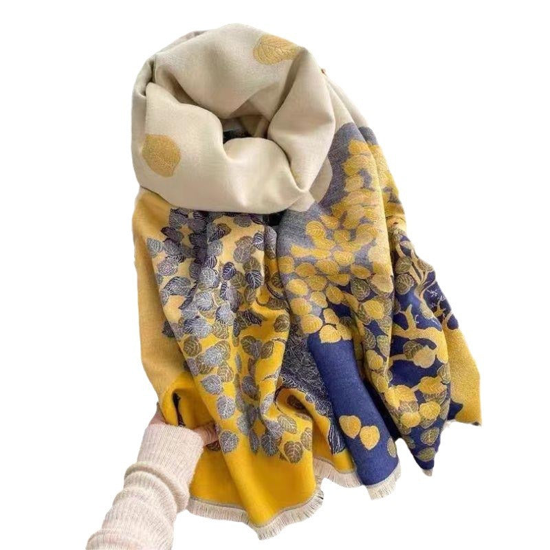 Leaf Scarf Internet Celebrity Style New Fortune Tree Women Winter High-end Shawl Korean Version Versatile Warm Thickened Outerwear