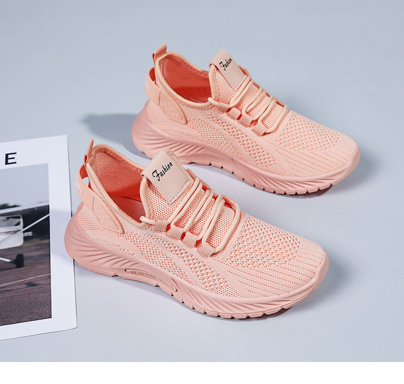 White Flyknit Soft Sole Running Shoes for Women, Summer New Versatile Lightweight Sneakers, Breathable Casual Sports Shoes