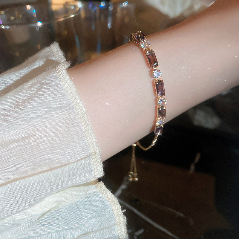 Xiaohongshu Same Style Hot-Selling Zircon Bracelet Light Luxury Niche Exquisite High-End Feel Adjustable Pull Jewelry for Women