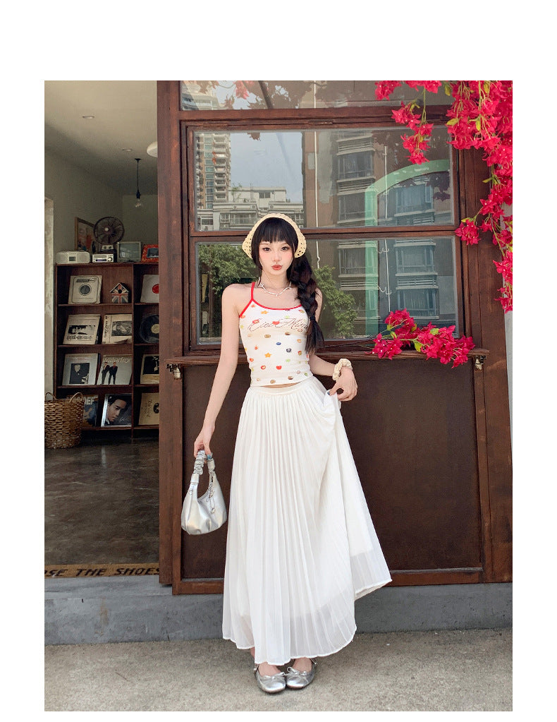 Thirteen Lines·Yunheyu Gentle Light Purple Pleated Long Skirt for Women Versatile Casual Vacation Style Draped Half Skirt