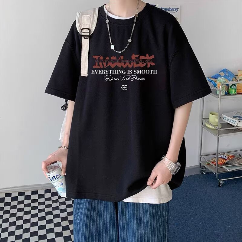 American Cotton Short Sleeve t Men's Summer T-shirt2025Youth Trendy Brand oversize Men's Half Sleeve Top